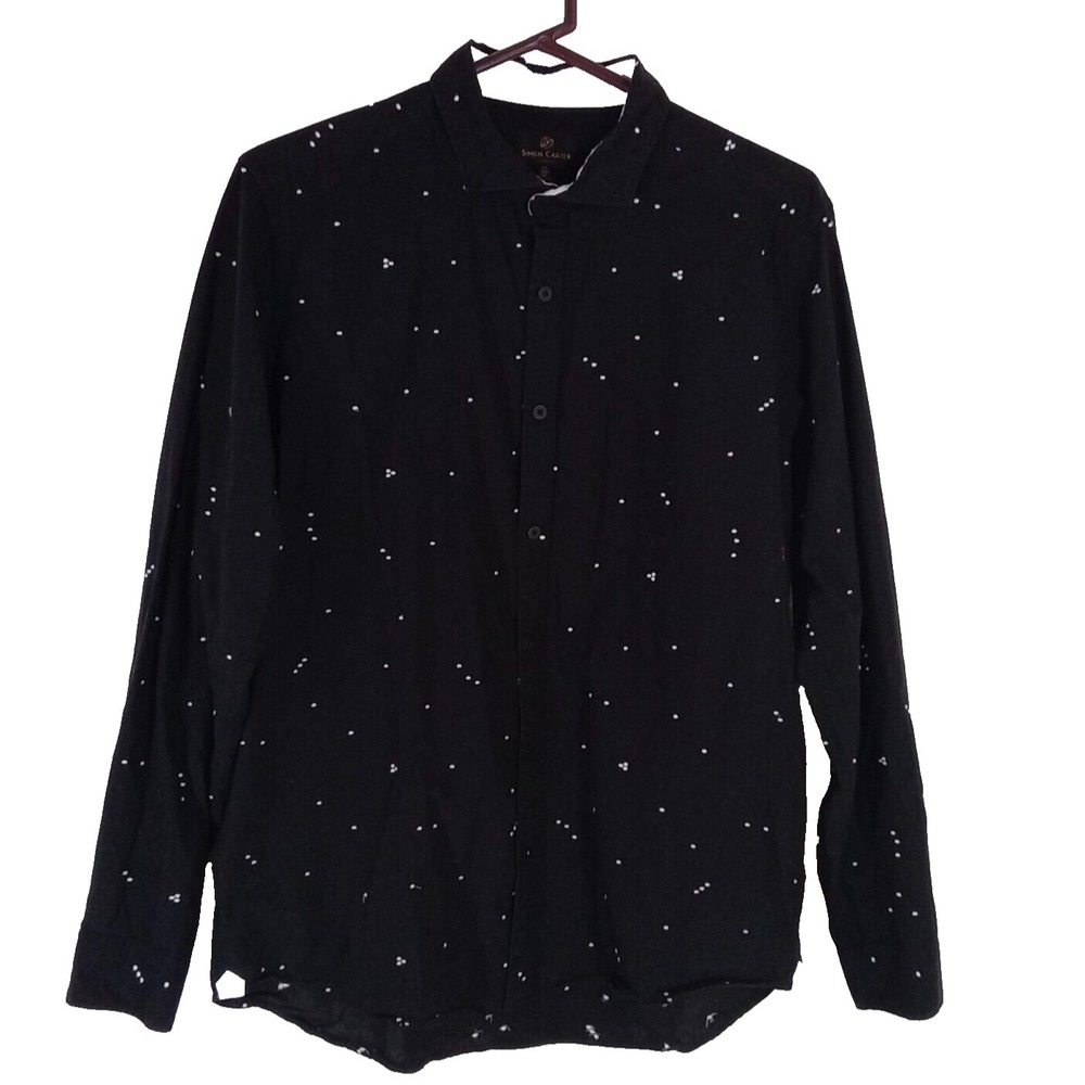 Simon Carter Mens Shirt Button Down Polka Dot Size 42 Slim Fit Long Sleeve Large